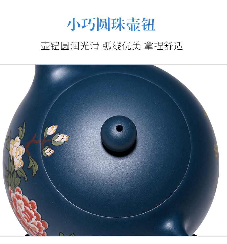 純手工紫砂壺，小巧琺瑯印花紫砂壺